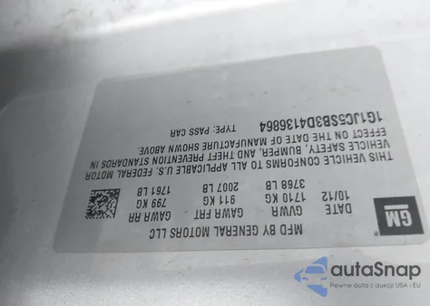 2013 Chevrolet Sonic Lt Auto из США, поврежденный, VIN 1G1JC5SB3D4136864